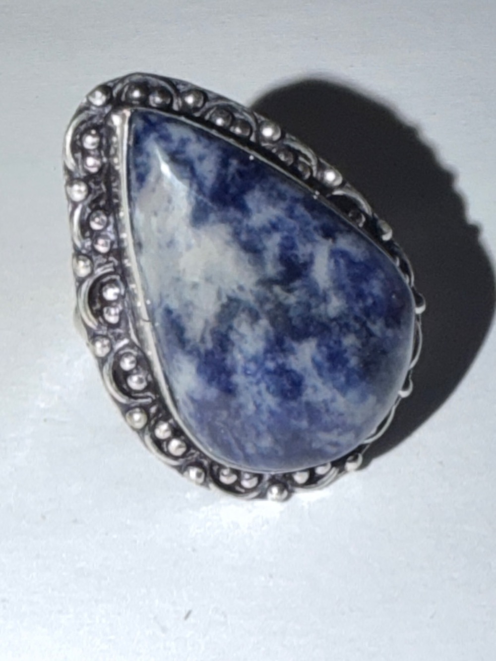 New Artisan Rare Blue Sodalite 925 Sterling Silver OOAK Handmade Floral Ring 10 - Picture 5 of 11